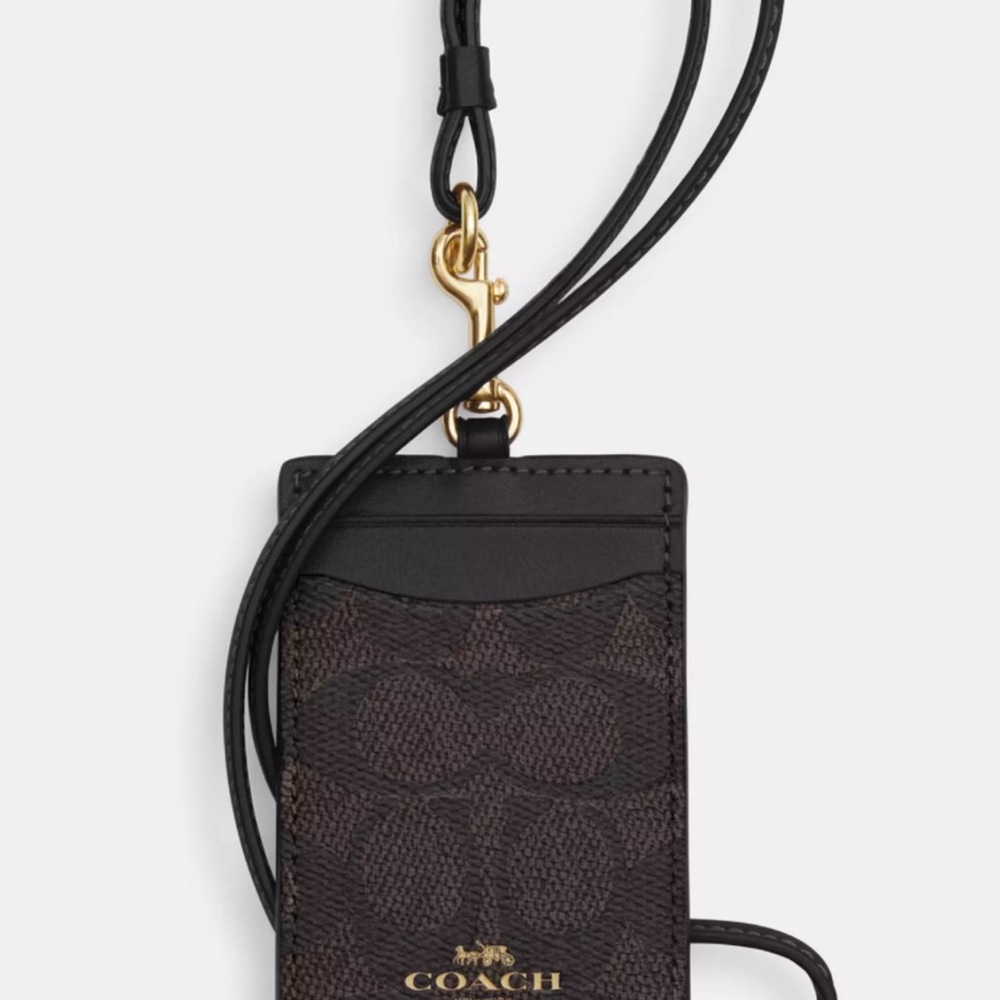 Coach Black and Brown Card Holder ID Lanyard